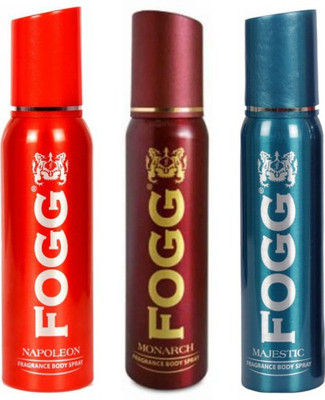 

Fogg 1 Napoleon and 1 Monarch and 1 Majestic Deodorant Combo Pack of 3 Body Spray - For Men(360 ml, Pack of 3)