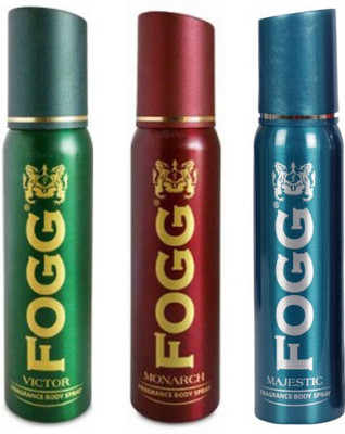 Fogg 1 Victor and 1 Monarch and 1 Majestic Deodorant Combo Pack of 3 Body Spray - For Men(360 ml, Pack of 3)