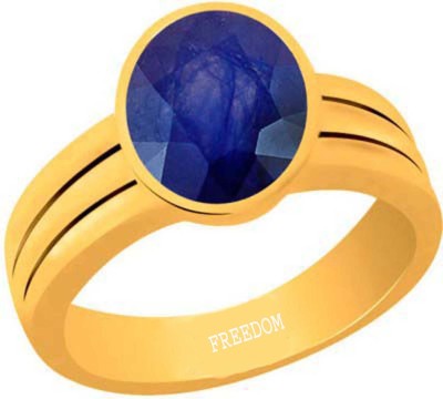 freedom Natural Certified Blue Sapphire (Neelam) Gemstone 5.25 Ratti or 4.78 Carat for Male & Female Panchdhatu 22K Gold Plated Alloy Ring