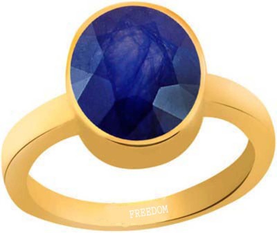 freedom Natural Certified Blue Sapphire (Neelam) Gemstone 6.25 Ratti or 5.69 Carat for Male & Female Panchdhatu 22K Gold Plated Alloy Ring