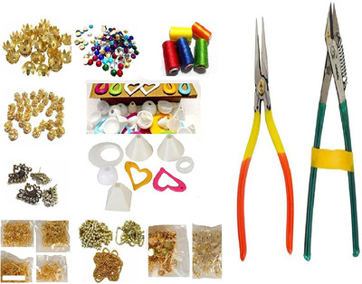 

GOELX Silk Jhumka Earring Materials Combo Kit With Tools - Makes Complete Silk Thread Jhumka With Peacock Studs !!