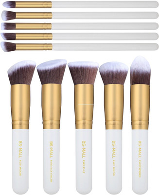 

BS-MALL Synthetic Kabuki MakeUp Foundation Blending Blush Face Powder Brush ( 10 Pcs Golden / White )(Pack of 10)