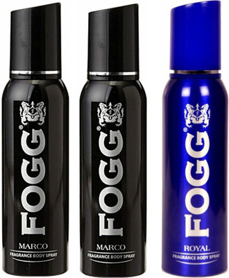

Fogg 2 Marco and 1 Royal Deodorant Combo Pack of 3 Body Spray - For Men(360 ml, Pack of 3)