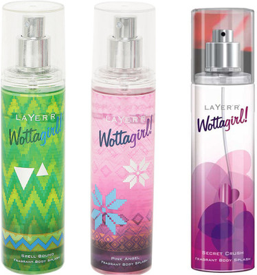 

LAYERR WOTTAGIRL SECRET CRUSH FRAGRANT BODY SPLASH + WOTTAGIRL PINK ANGEL FRAGRANT BODY SPLASH + WOTTAGIRL SPELL BOUND FRAGRANT BODY SPLASH Body Spray - For Women(135 ml)