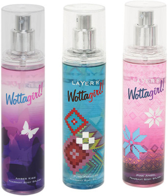 

LAYERR WOTTAGIRL AMBER KISS FRAGRANT BODY SPLASH + WOTTAGIRL PINK ANGEL FRAGRANT BODY SPLASH + WOTTAGIRL PURE PARADISE FRAGRANT BODY SPLASH Body Spray - For Men & Women(135 ml, Pack of 3)
