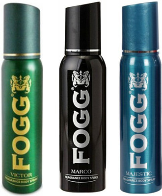 

Fogg 1 Victor and 1 Marco and 1 Majestic Deodorant Combo Pack of 3 Body Spray - For Men(360 ml, Pack of 3)