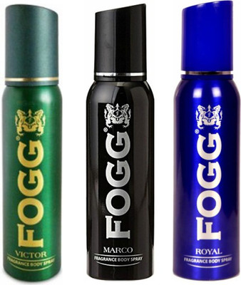 

Fogg 1 Victor and 1 Marco and 1 Royal Deodorant Combo Pack of 3 Body Spray - For Men(360 ml, Pack of 3)