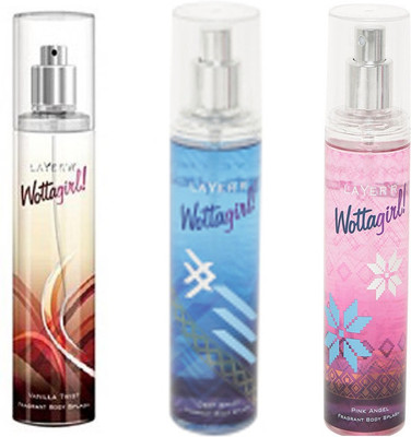 

LAYERR WOTTAGIRL PINK ANGEL FRAGRANT BODY SPLASH + WOTTAGIRL DEEP SPACE FRAGRANT BODY SPLASH + WOTTAGIRL VANILLA TWIST FRAGRANT BODY SPLASH Body Spray - For Women(135 ml, Pack of 3)