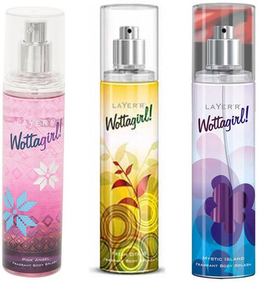 

LAYERR WOTTAGIRL FRESH CITRUS FRAGRANT BODY SPLASH + WOTTAGIRL MYSTIC ISLAND FRAGRANT BODY SPLASH + WOTTAGIRL PINK ANGEL FRAGRANT BODY SPLASH Body Spray - For Women(135 ml, Pack of 3)