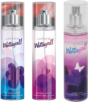 

LAYERR WOTTAGIRL FRESH CITRUS FRAGRANT BODY SPLASH + WOTTAGIRL DEEP SPACE FRAGRANT BODY SPLASH + WOTTAGIRL PURE PARADISE FRAGRANT BODY SPLASH Body Spray - For Women(135 ml, Pack of 3)