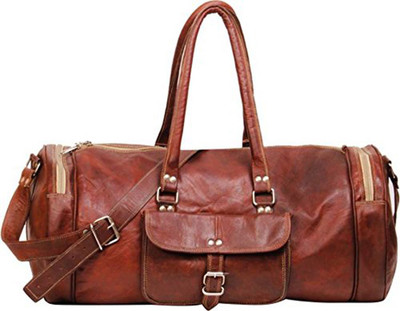 

Goatter (Expandable) Orignal Leather Round Travel Duffel Bag(Brown)