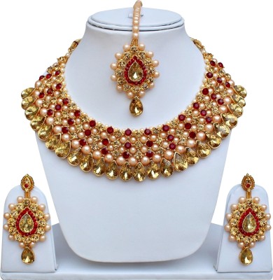 Lucky Jewellery Alloy Gold-plated Maroon Jewellery Set(Pack of 1)