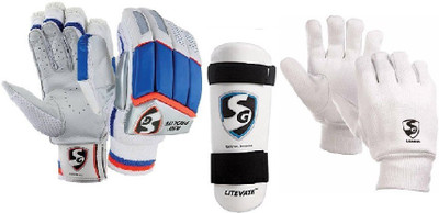 

SG Combo of two, one pair of 'Rsd Prolite' (Lightweight) batting gloves One 'Litevate' Elbow Guard and one pair of 'League' inner Wicket Keeping gloves (Men's) (Color on availability)- Cricket Kit