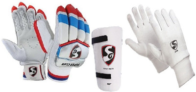 

SG combo Of three ,one Pair of 'Super Club' (Traditional) batting Gloves, One 'Test' Elbow Guard and one Pair of 'Club' Inner Gloves (Men's) (Color On Availability)- Cricket Kit