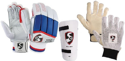 

SG Combo of three, one pair of Vs 319 Spark' (Lightweight) batting gloves, One 'Test' Elbow Guard and one pair of 'Test' inner gloves (Men's Cricket Kit