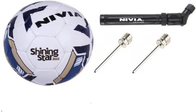 

Nivia Combo of three, one 'Shining Star-2022' Football, one double action air inflation pump and 2 generic needles. Football Kit