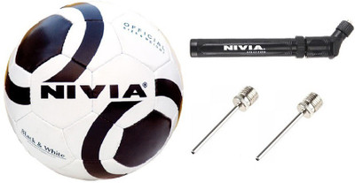 

Nivia Combo of Three, One Black & White Football, One Ball Pump and 2 Needles- Football Kit