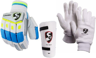 

SG Combo of three, one pair of 'Lite vate' (Lightweight) Cricket batting gloves, One 'Test' Elbow Guard and one pair of 'Tournament' inner gloves (Men's) (Color on availability)- Cricket Kit