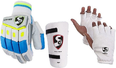 SG Combo of Three, One Pair of 'Litevate' (Lightweight) Batting Gloves, One 'Test' Elbow Guard And One Pair of 'Campus' Inner Gloves (Men's)- Cricket Kit