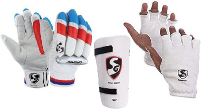 

SG Combo of two, one pair of 'Optipro' (Traditional) Cricket Batting gloves, One 'Test' Elbow Guard and one pair of 'Campus' Inner gloves (Men's)- Cricket Kit