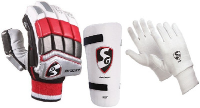 

SG Combo of three, one pair of 'Excelite' (Lightweight) batting gloves, one 'Test' Elbow Guard and one pair of 'Club' inner gloves (Men's) (Color on availability)- Cricket Kit