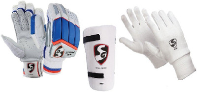

SG Combo of three, one pair of 'Rsd Prolite' (Lightweight) batting gloves, one 'Test' Elbow Guard and one pair of 'Club' inner gloves (Men's) (Color on availability)- Cricket Kit