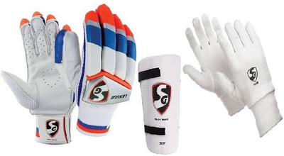 

SG Combo Of three , one Pair of 'League' (Traditional) batting Gloves, One 'Test' Elbow Guard and one Pair of 'Club' Inner Gloves (Men's) (Color On Availability)- Cricket Kit