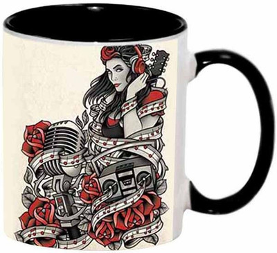 

Ashvah DJ Girl Ceramic Mug(350 ml), Black
