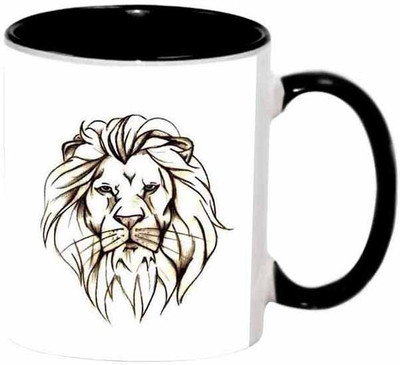 

Ashvah Lion Ceramic Mug(350 ml), Black