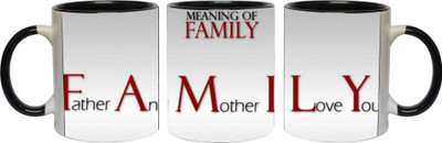 Ashvah Love My Family 1608 Ceramic Mug(350 ml, Pack of 3), Black