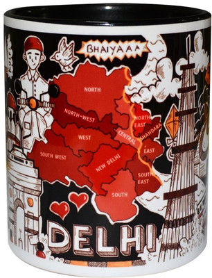 

Mapsofindia Delhi Premium Coffee Ceramic-9.5cm*8.2cm (350ml) Ceramic Mug(350 ml), Black;white
