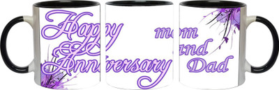 

Ashvah Happy Anniversary Mom Dad Ceramic Mug(350 ml, Pack of 3), Black