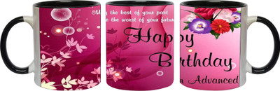 

Ashvah Happy Birthday 1562 Ceramic Mug(350 ml, Pack of 3), Black
