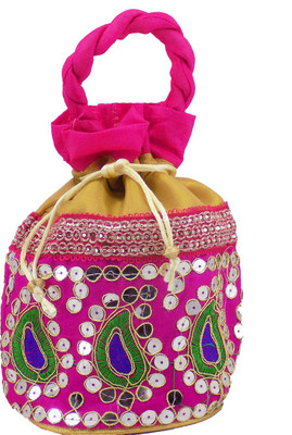 

Bagaholics Ethnic Silk Potli Batwa Pouch Bag Potli(Pink)