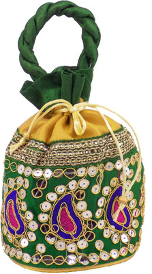

Bagaholics Ethnic Silk Potli Batwa Pouch Bag Potli(Green)