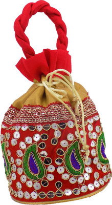 

Bagaholics Ethnic Silk Potli Batwa Pouch Bag Potli(Red)