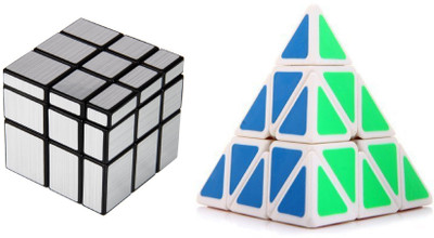 

Emob Magic Rubik Silver Mirror & Pyraminx Cube Combo Puzzle Cube Brainstorming Game Toy With White Base & Neon Color(2 Pieces)
