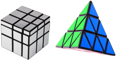 

Emob Magic Rubik Silver Mirror & Pyraminx Cube Combo Puzzle Cube Brainstorming Game Toy With Black Base & Neon Color(2 Pieces)