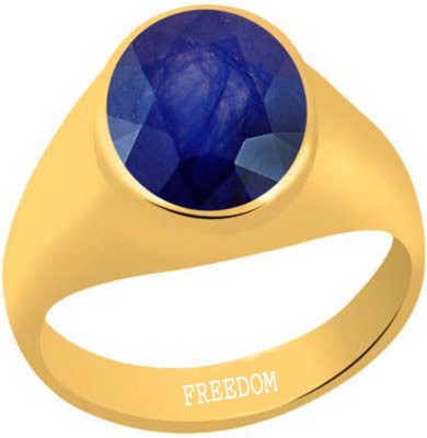 freedom Natural Certified Blue Sapphire (Neelam) Gemstone 8.25 Ratti or 7.50 Carat for Male Panchdhatu 22K Gold Plated Alloy Ring