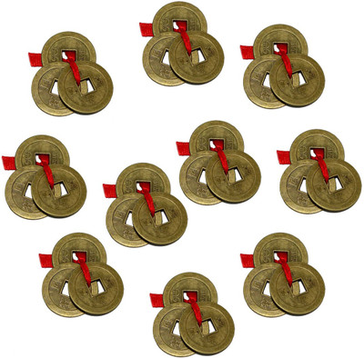 

DivyaMantra Divya Mantra Combo Pack of 10 Feng Shui Three Lucky Chinese Coins with Red Ribbon For Money, Wealth Luck Decorative Showpiece - 2.5 cm(Zinc, Brown)