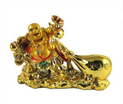 

shoppingmart Mouse over image to zoom Have one to sell Sell it yourself Feng Shui Laughing Buddha drag "The Money Potli CB CF FAT BUDDHA Decorative Showpiece - 6.5 cm(Bone China, Gold)