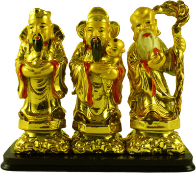 

estore VASTU FENG SHUI FUK LUK SAU FOR PROTECTION AND LONGIVITY Decorative Showpiece - 14 cm(Polyresin, Gold)