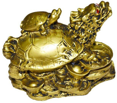 

estore VASTU FENG SHUI DRAGON TORTOISE WITH CHILD FOR GOOLD LUCK AND GOOD FORTUNE Decorative Showpiece - 9 cm(Polyresin, Gold)