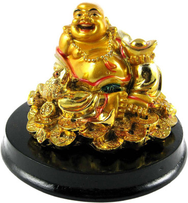 

estore VASTU FENG SHUI LAUGHING BUDDHA WITH FROG INGOT ON COINS FENGSHUI Decorative Showpiece - 10 cm(Polyresin, Gold)