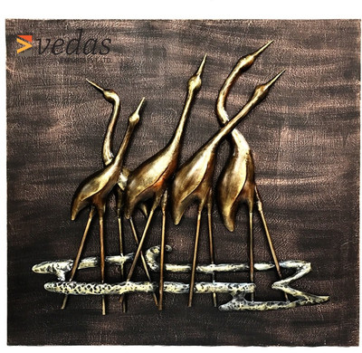 

VedasExports Flamingo Wall Frame Decor Gold Decorative Showpiece - 95 cm(Iron, Multicolor)