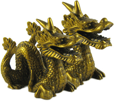 

estore VASTU FENG SHUI DRAGON PAIR FOR WEALTH, POWER AND PROTECTION Decorative Showpiece - 8 cm(Polyresin, Gold)