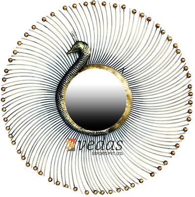 

VedasExports Modern Peacock Mirror Decor Decorative Showpiece - 80 cm(Iron, Silver)