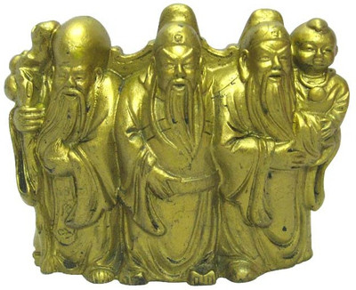 

estore VASTU FENG SHUI LUK FUK SAU FOR PROTECTION AND LONGIVITY Decorative Showpiece - 9 cm(Polyresin, Gold)