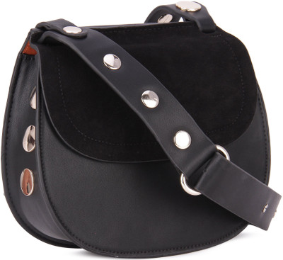 

French Connection Women Casual Black Genuine Leather Sling Bag