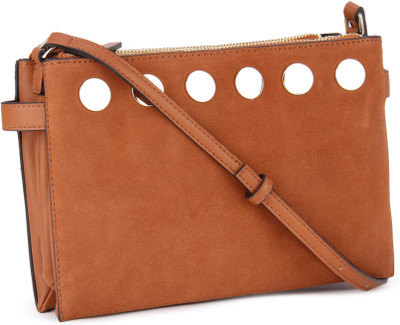 

French Connection Women Casual Tan Genuine Leather Sling Bag